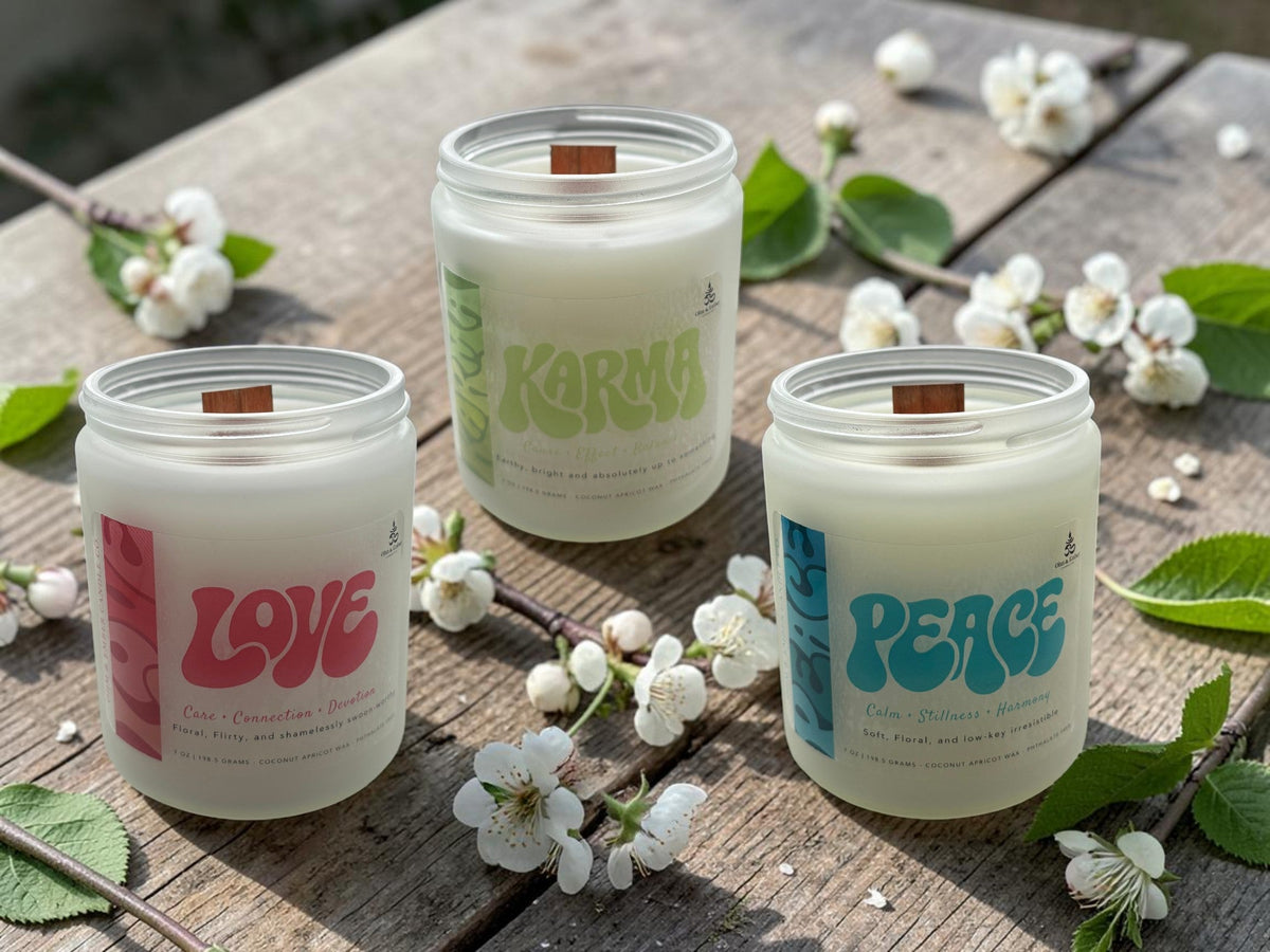 Peace, Love, and Karma Candles