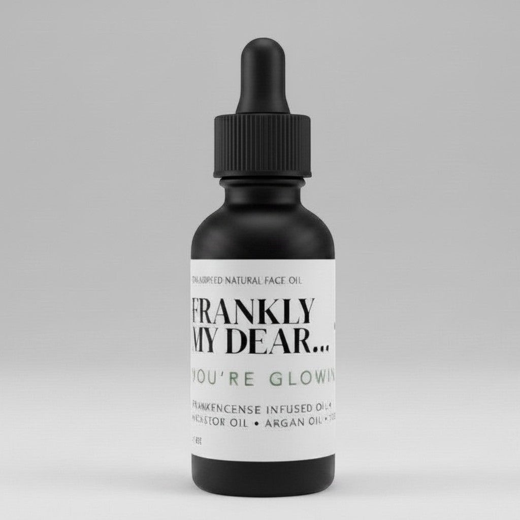 Ohm and Ember Candles Frankly My Dear Natural Face Oil, frankincense infused oil with argan and castor oil for radiant skin.